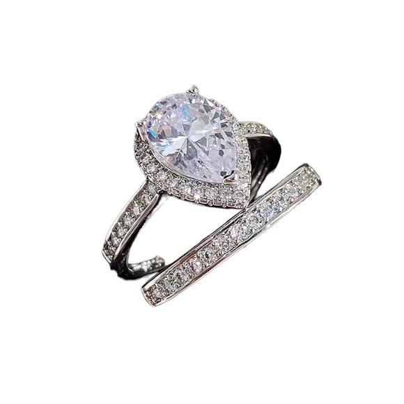 Jewelry Pear Shaped Cz Sterling Silver Engagement Ring Set Poshmark